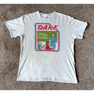D.A.R.E Drugs Are Bad T-Shirt Mens  Size XL Cream 80's Graphic Print Shirt